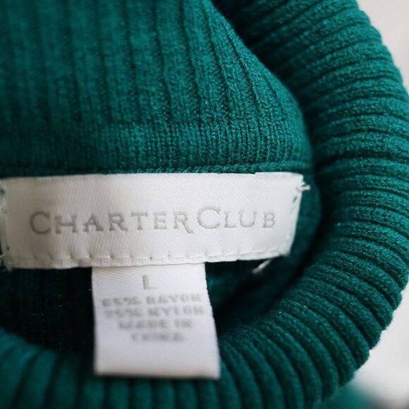 Charter Club Teal Cable Knit Turtle Neck Sweater LG - Picture 8 of 13